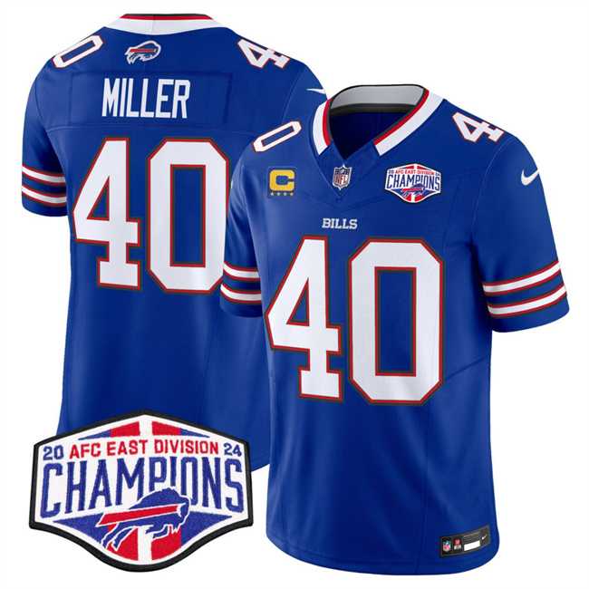 Men%27s Buffalo Bills #40 Von Miller Royal F.U.S.E. 2024 AFC East Division Champions With 4-Star C Ptach Vapor Limited Stitched Jersey